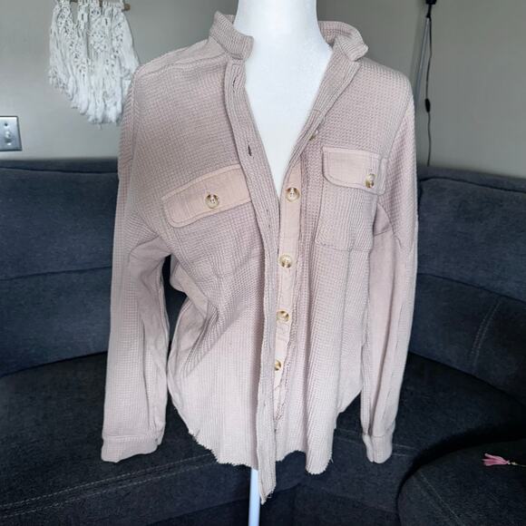 Waffle knit beige Shacket size m - Picture 2 of 5